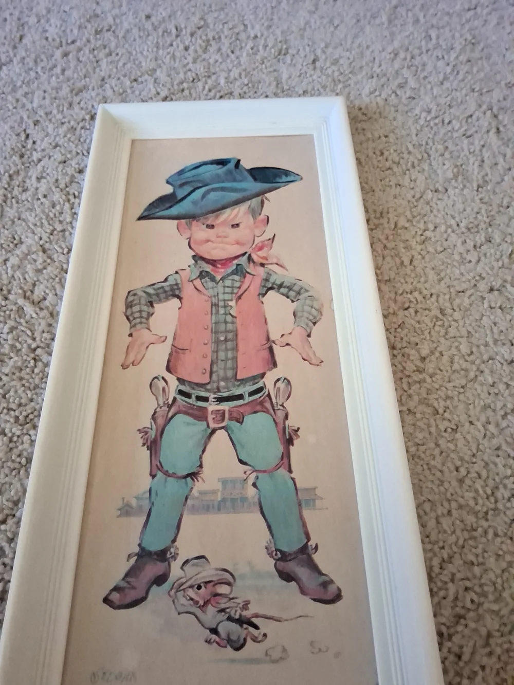 1970’s Two Sedona Framed Prints: Boy Cowboy and Boy Praying w/Puppy 16.5